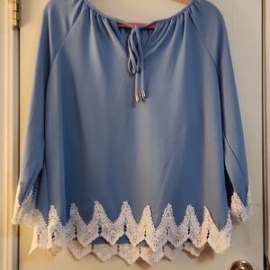 Blue Lace Trim Women's Top